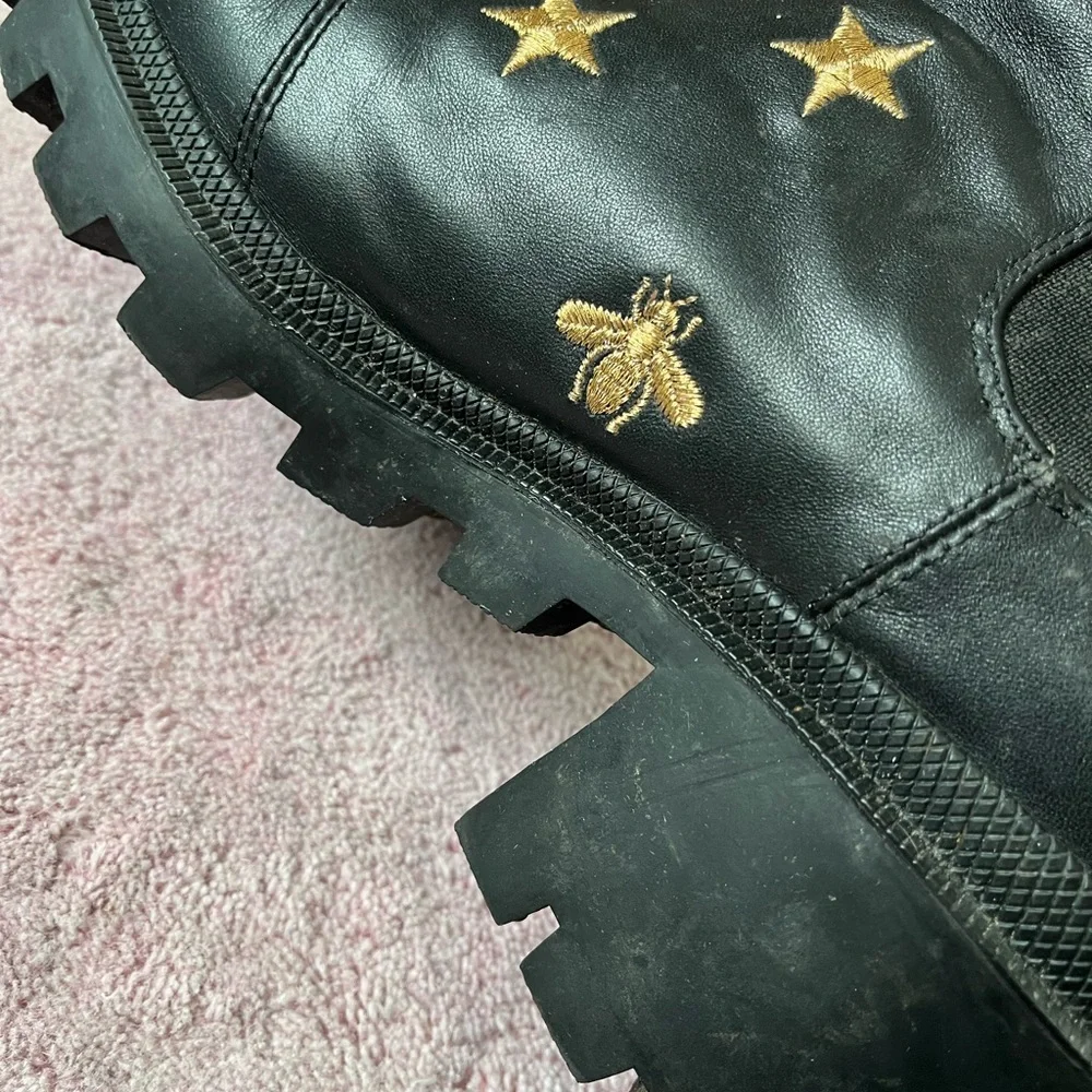 Black Ankle Boots with Star and Bee Embroidery - Picture 10 of 10